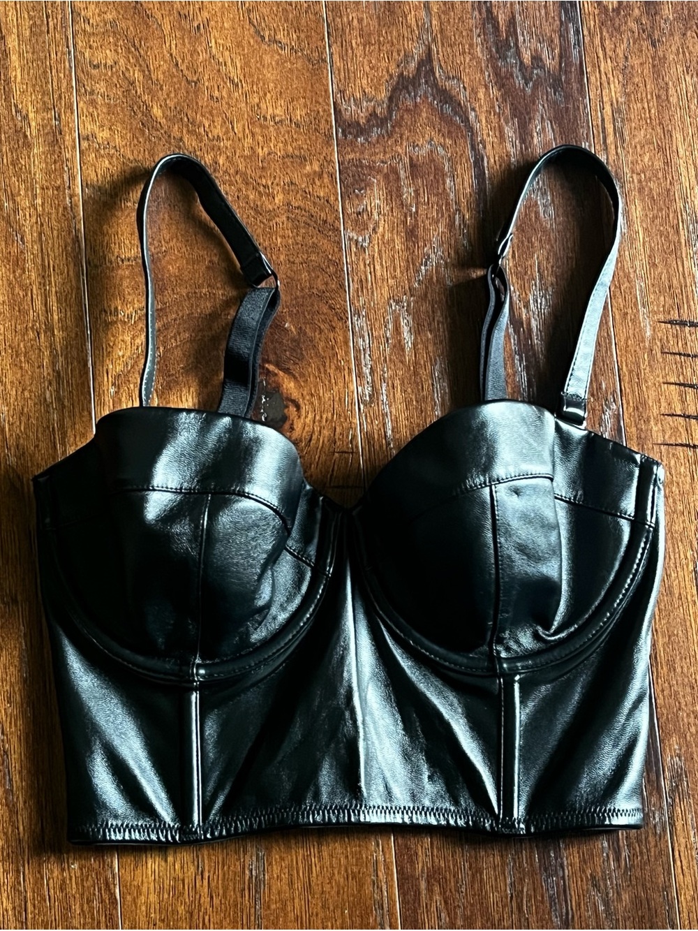Victoria's Secret - Black Faux Leather Bustier Corset Crop Top 32D